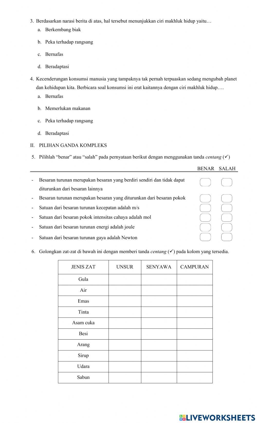 Soal IPA berbasis AKM kelas 7