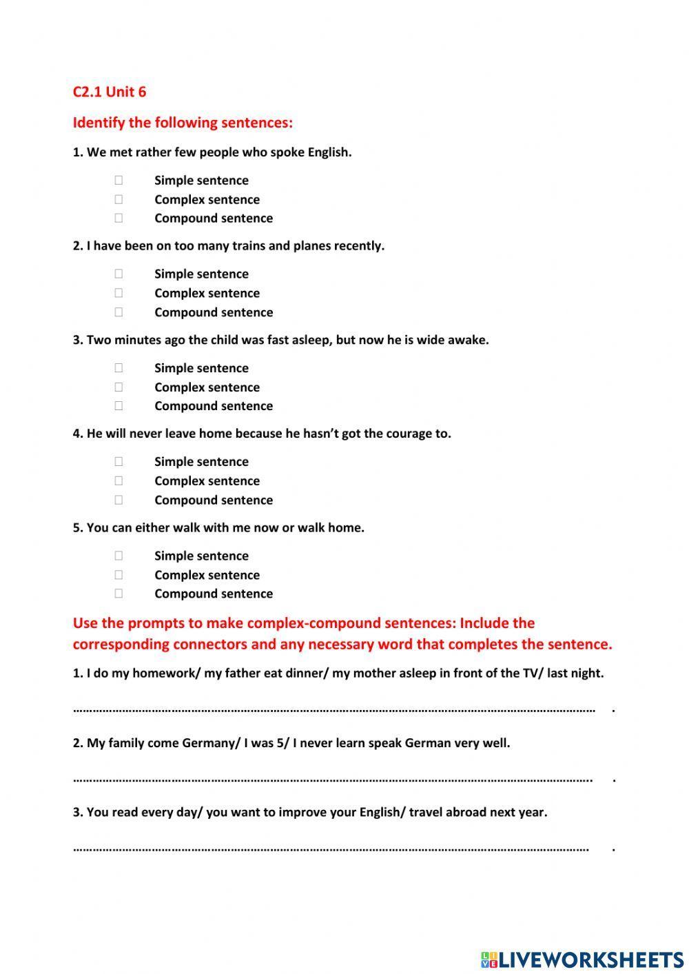 C2.1 Unit 6 Complex-compound sentences