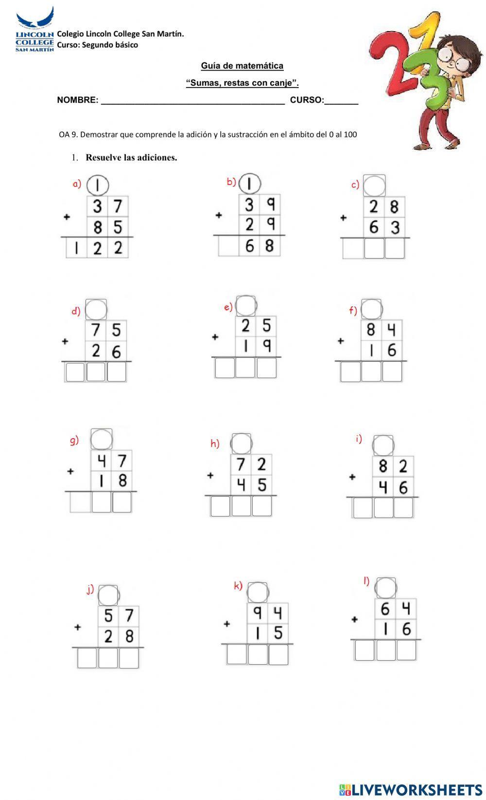 Sumas y restas con canje