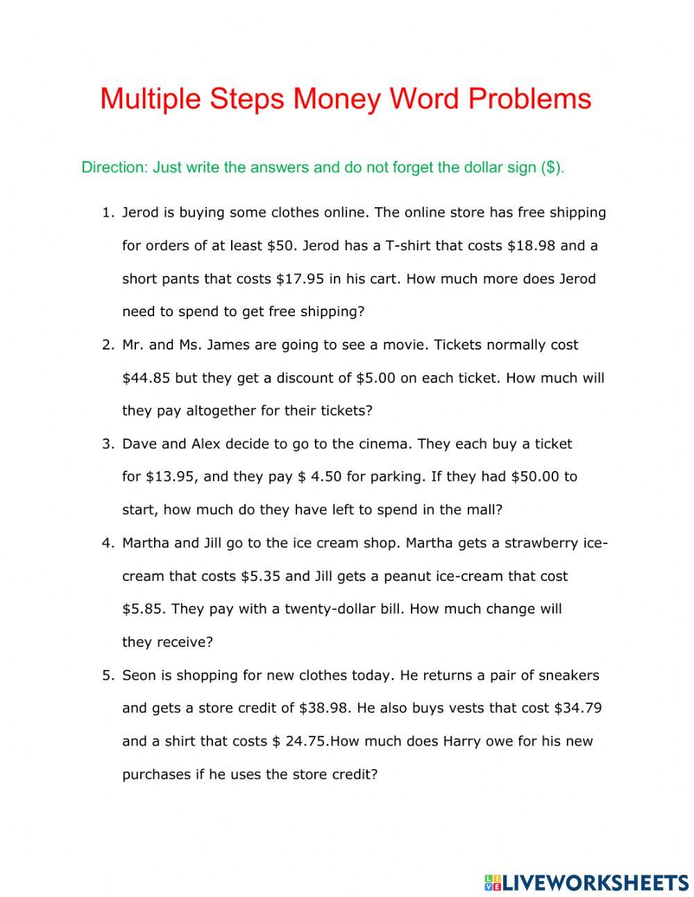 Multi-steps money word problems