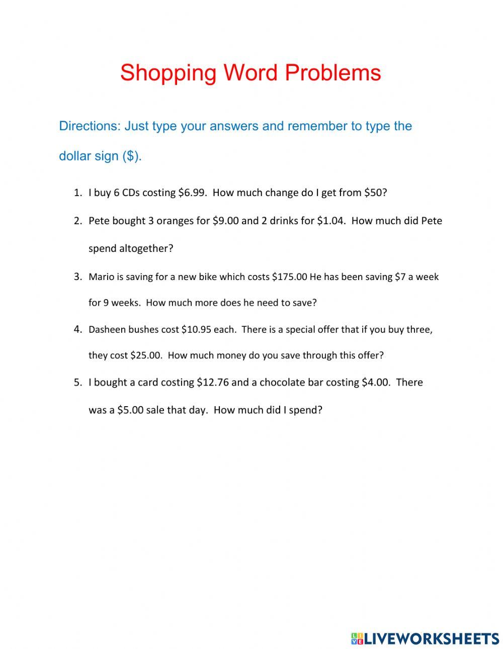 Shopping Word Problem