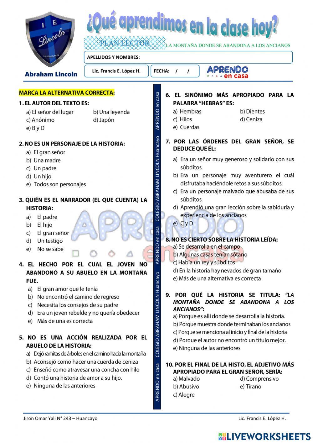 Practica de lectura: la montaña donde se abandona a los ancianos