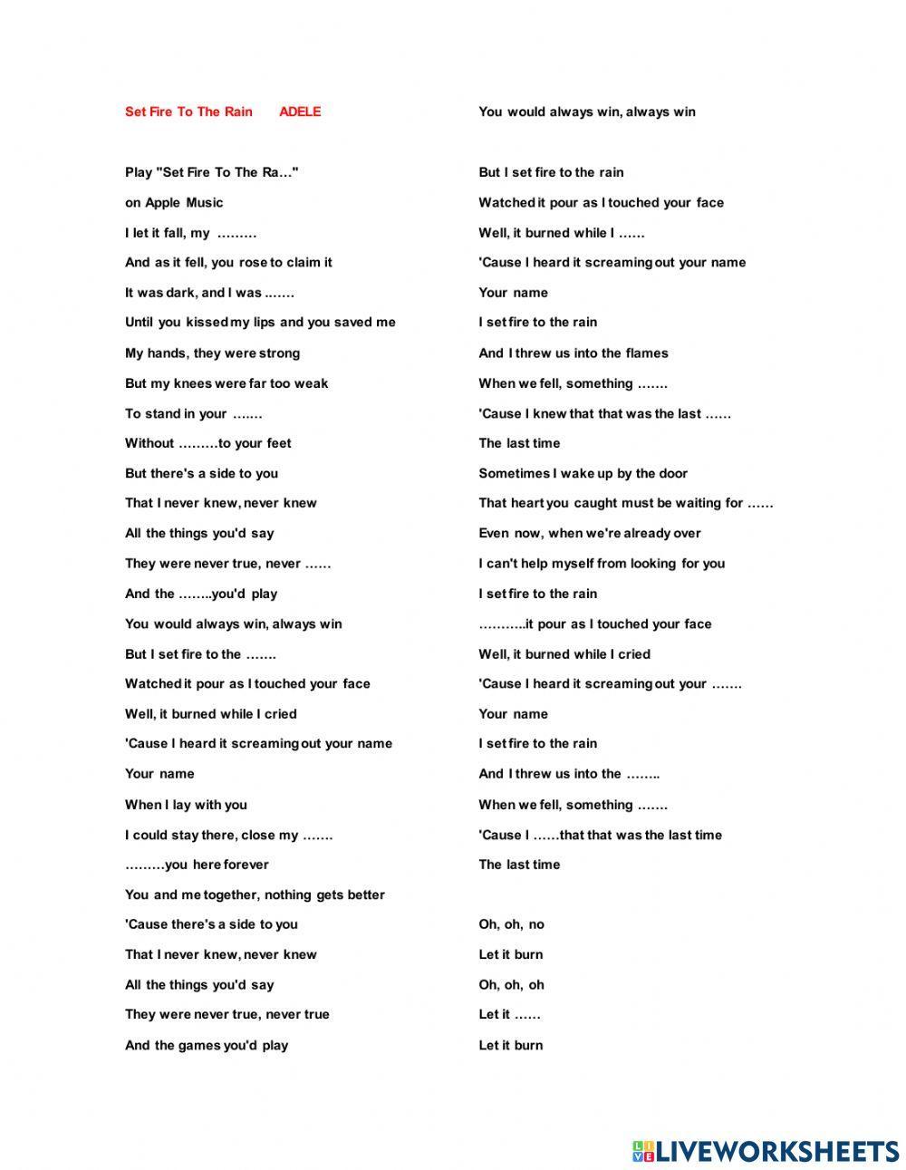 ADELE:set fire to the rain