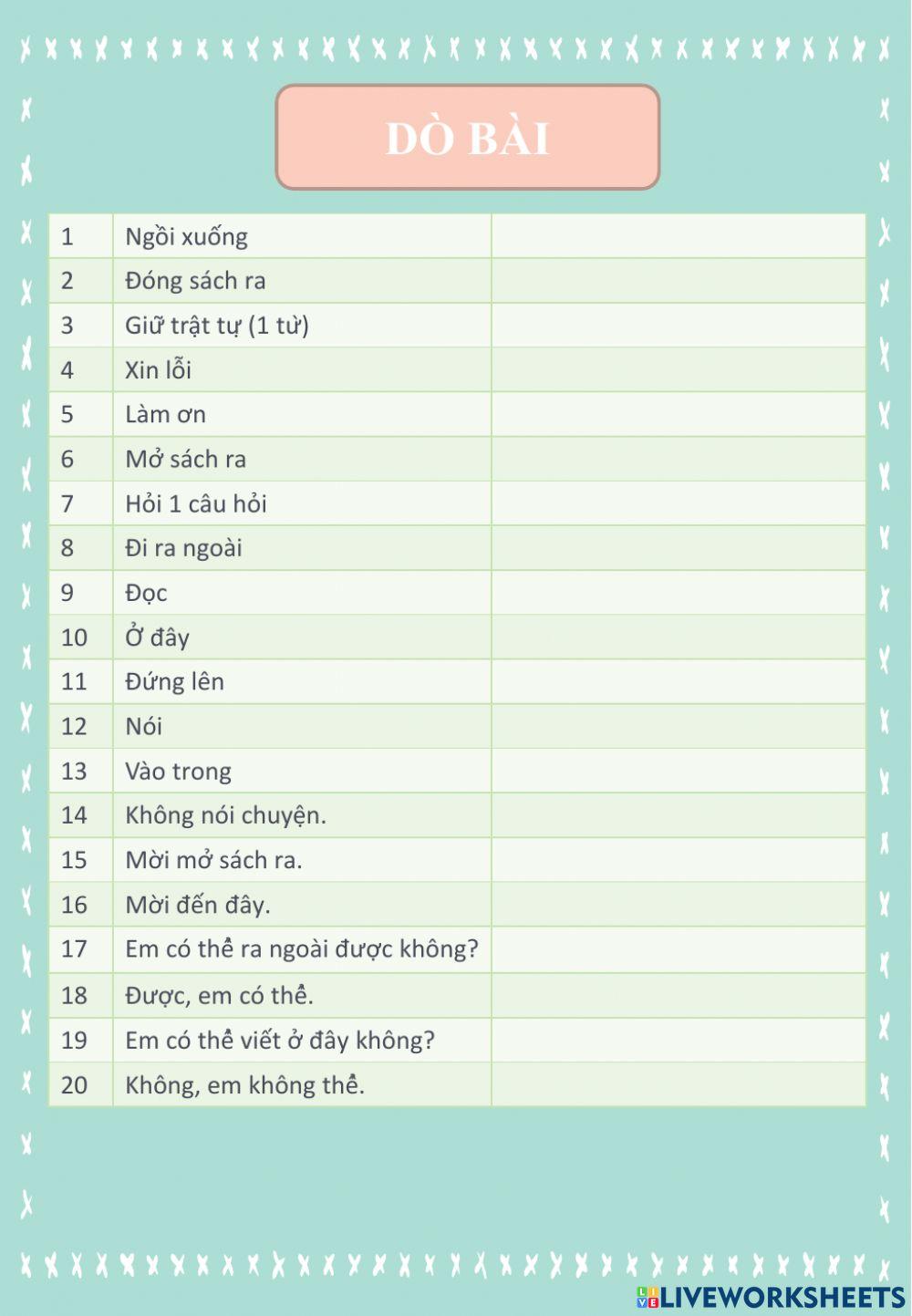 Dò bài lớp 3 6-11