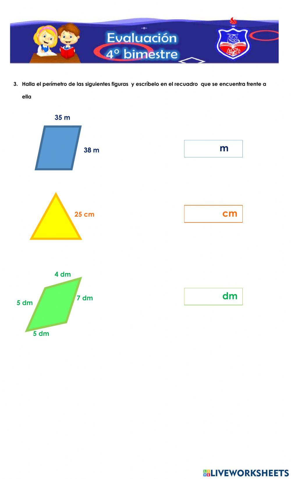 Evaluación geometría 5 -  4 bimestre