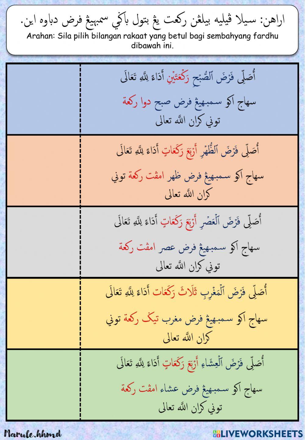 Latihan Amali: Niat Sembahyang Fardhu.