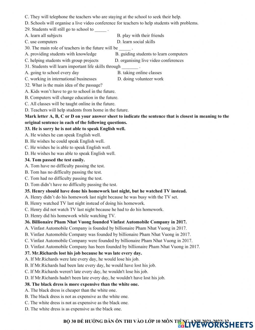 Ôn thi vào 10 - đề 9