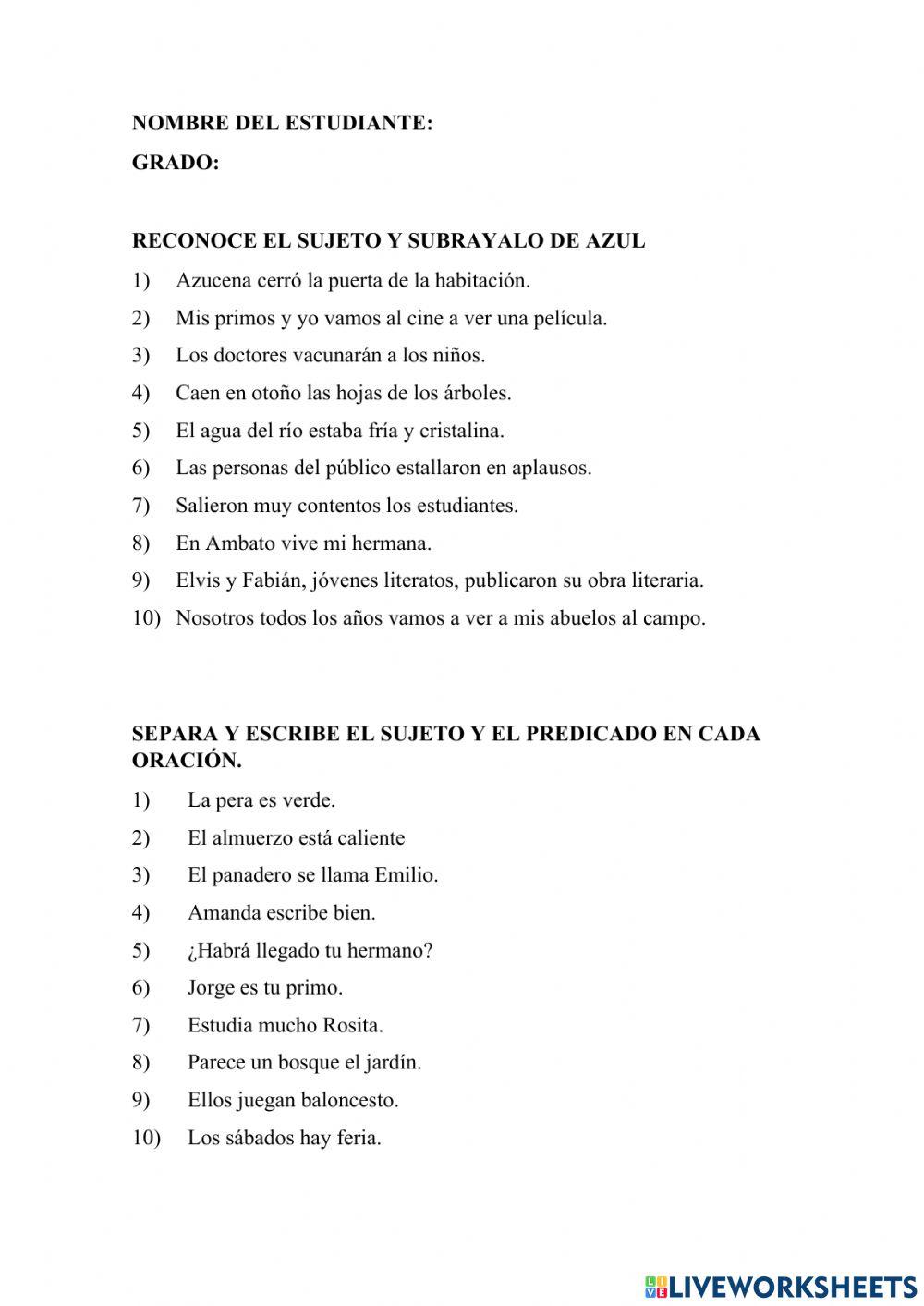 La Oración: Sujeto y predicado