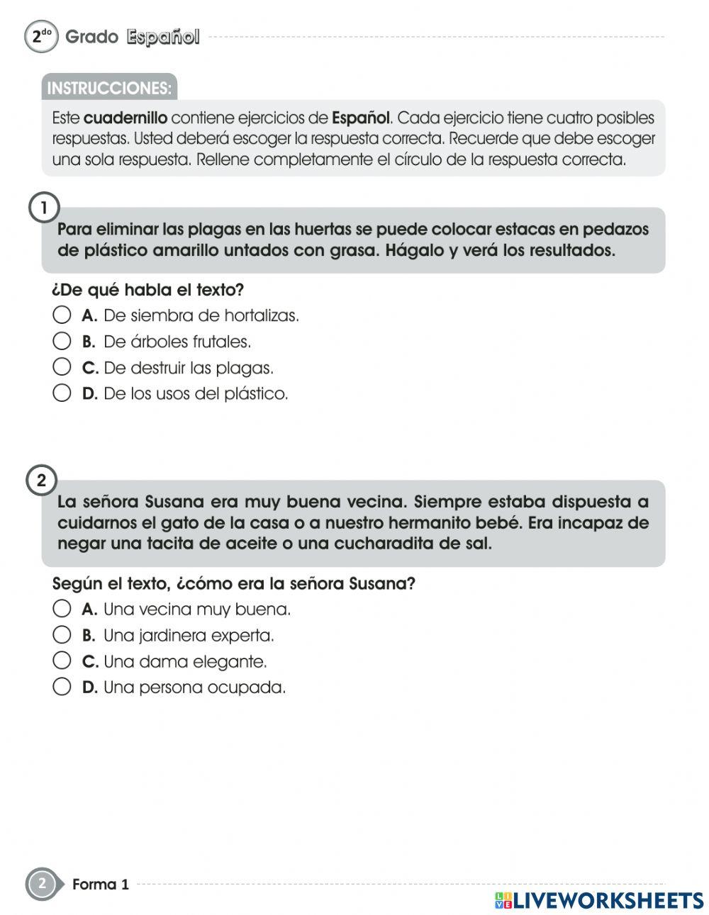 Prueba de fin de grado- español-segundo grado
