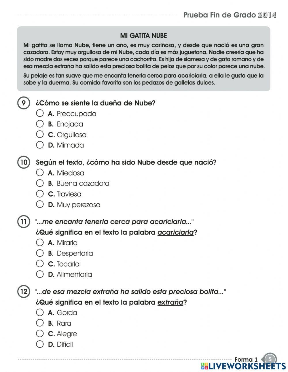 Prueba de fin de grado- español-segundo grado