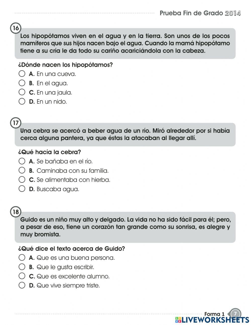 Prueba de fin de grado- español-segundo grado