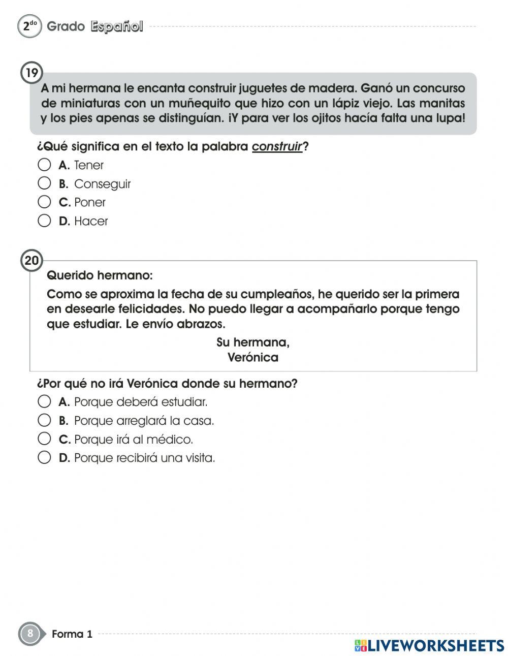 Prueba de fin de grado- español-segundo grado