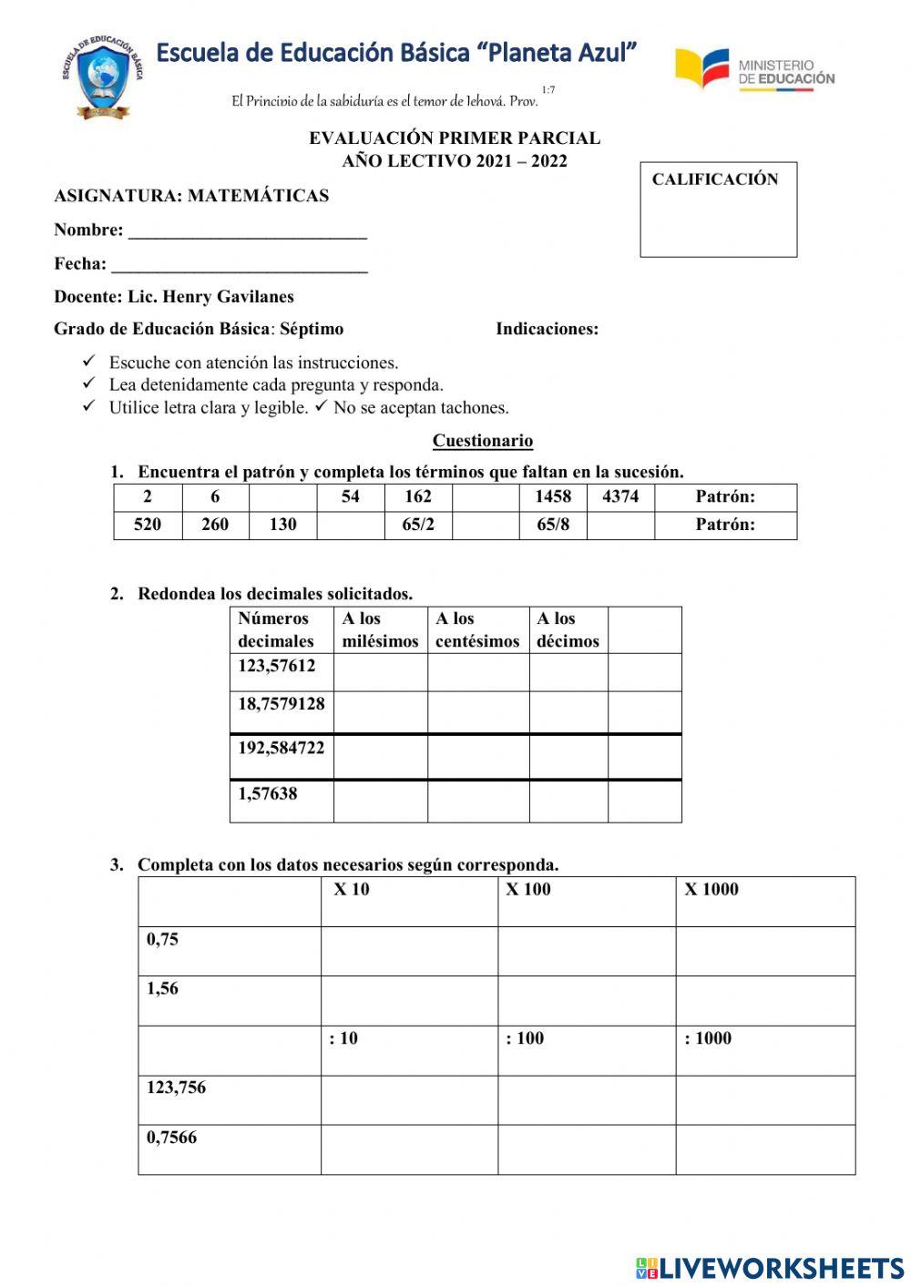 Evaluación Primer Parcial