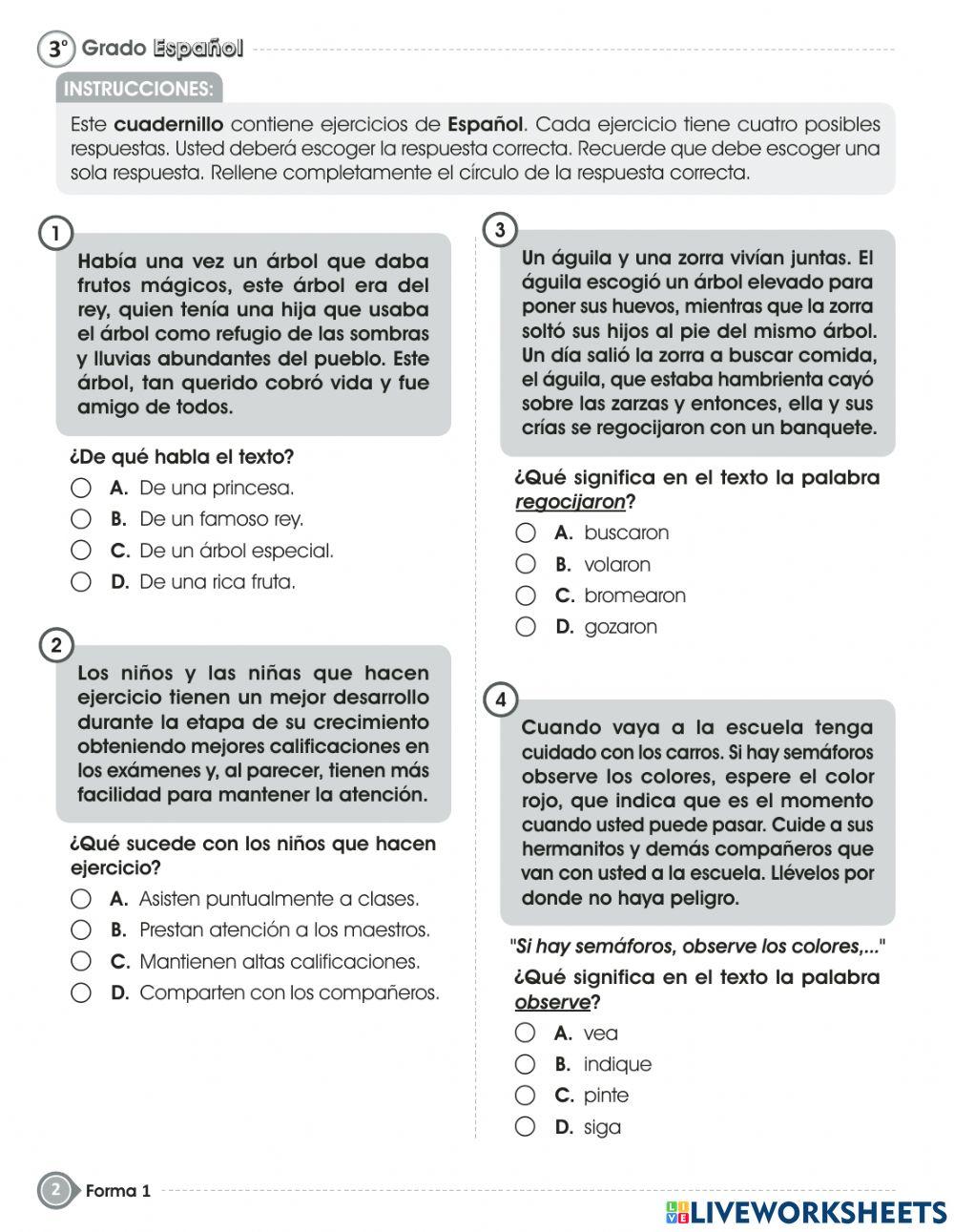 Pruebas de fin de grado -español-tercer grado