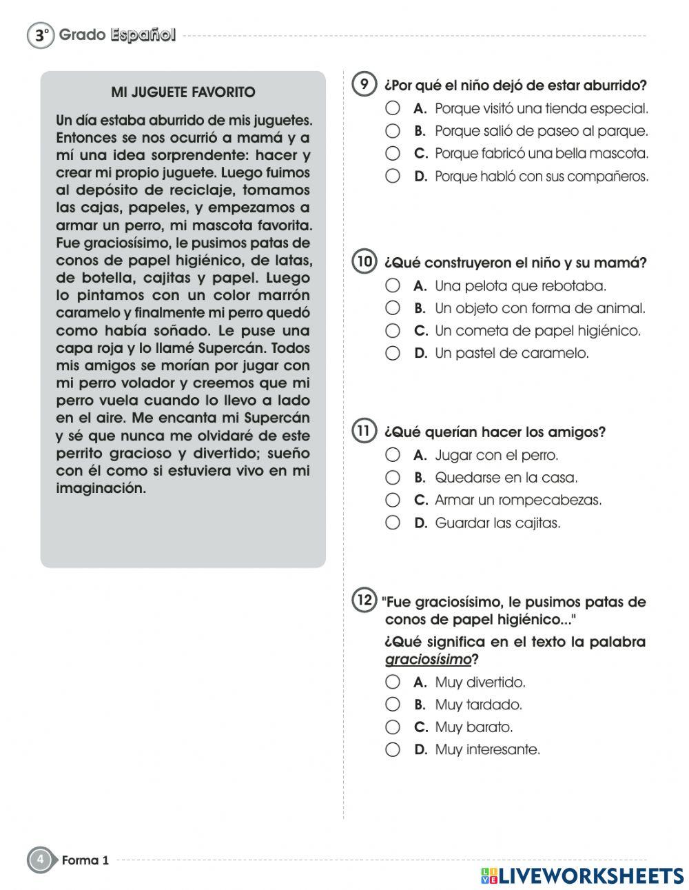Pruebas de fin de grado -español-tercer grado