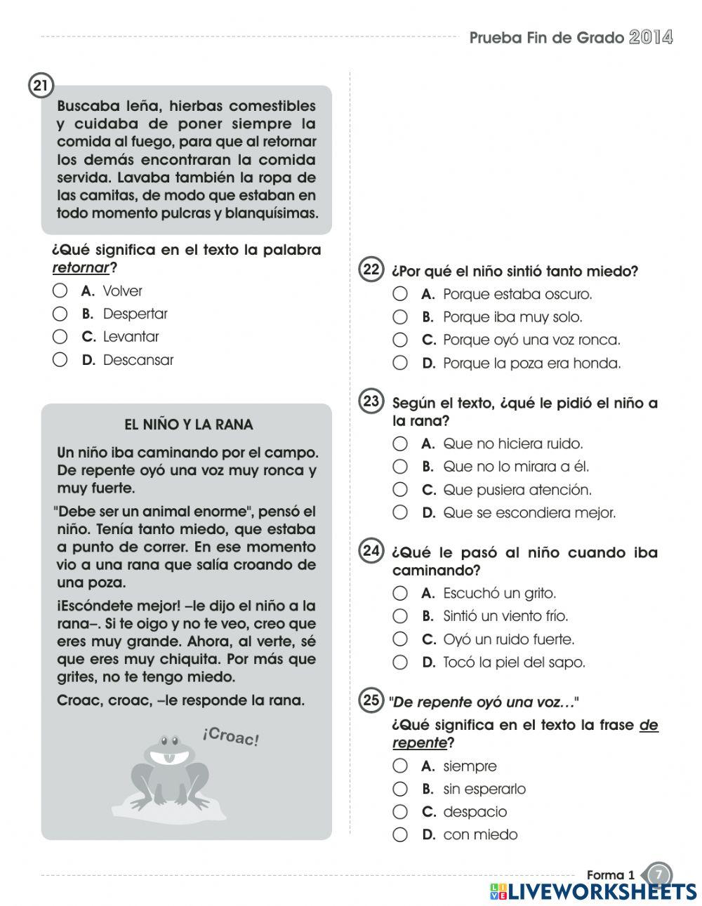 Pruebas de fin de grado -español-tercer grado