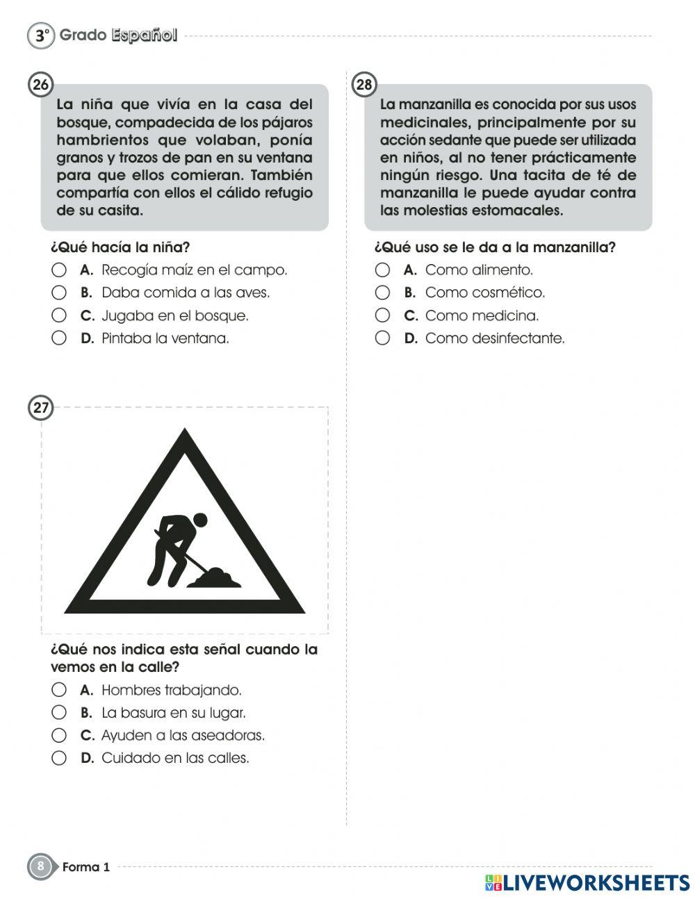 Pruebas de fin de grado -español-tercer grado