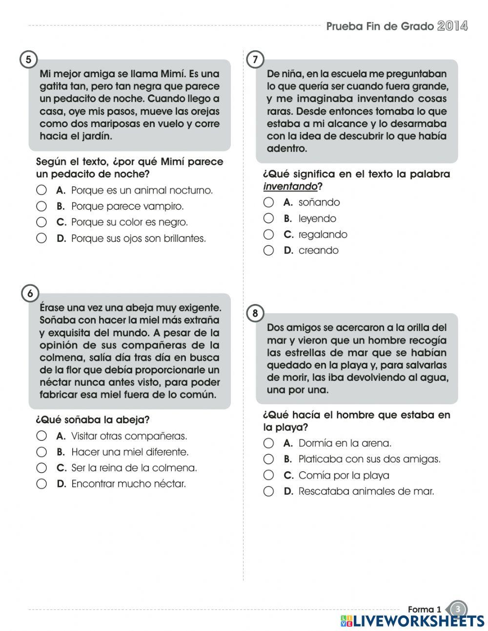 Prueba de fin de grado- ESPAÑOL-CUARTO  GRADO