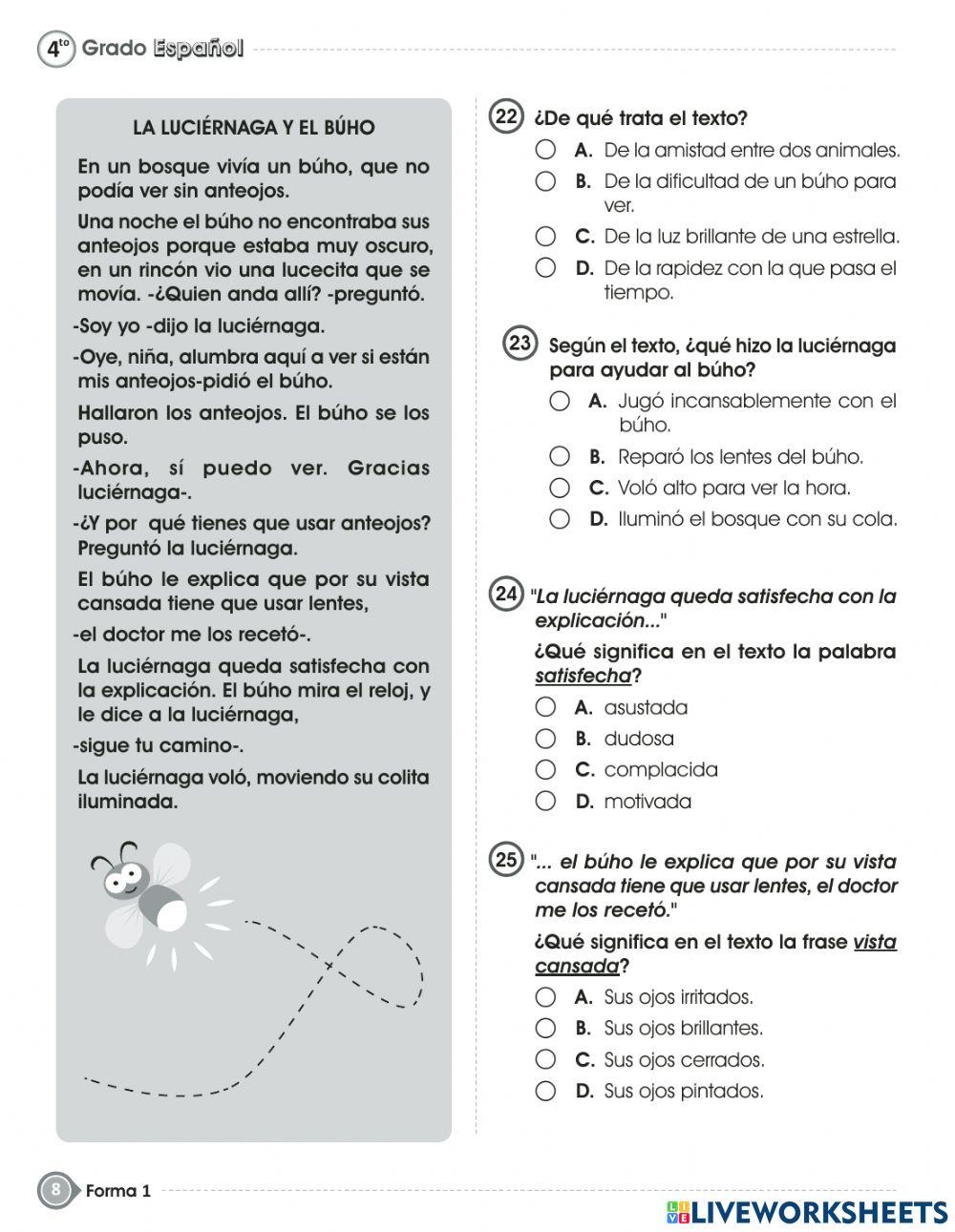 Prueba de fin de grado- ESPAÑOL-CUARTO  GRADO
