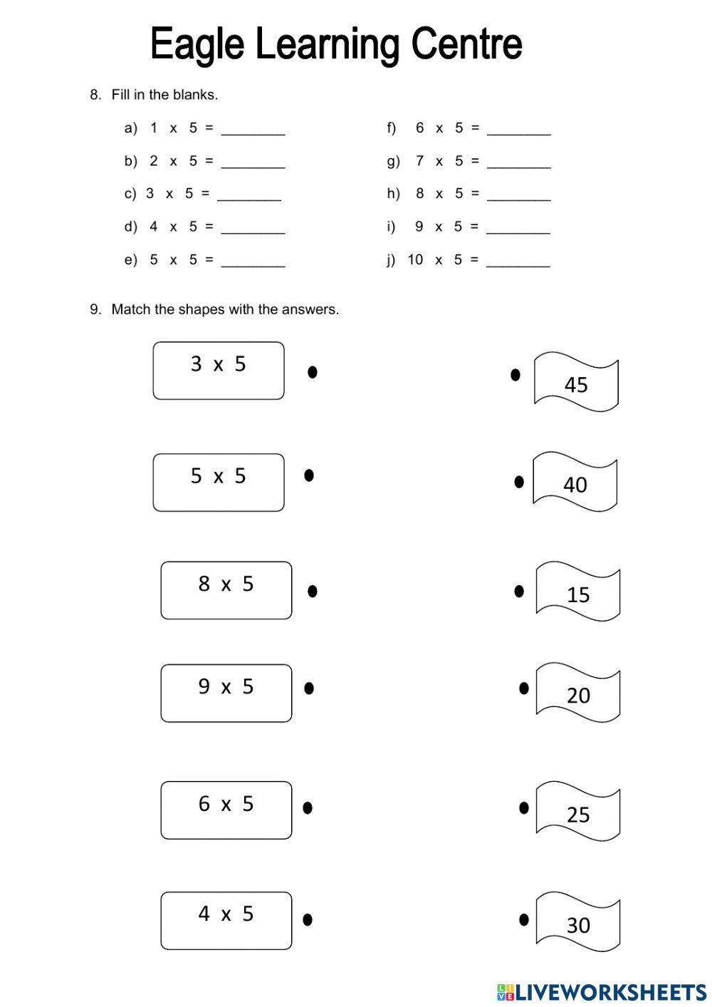 Multiplication of 2, 5 and 10 worksheet | Live Worksheets