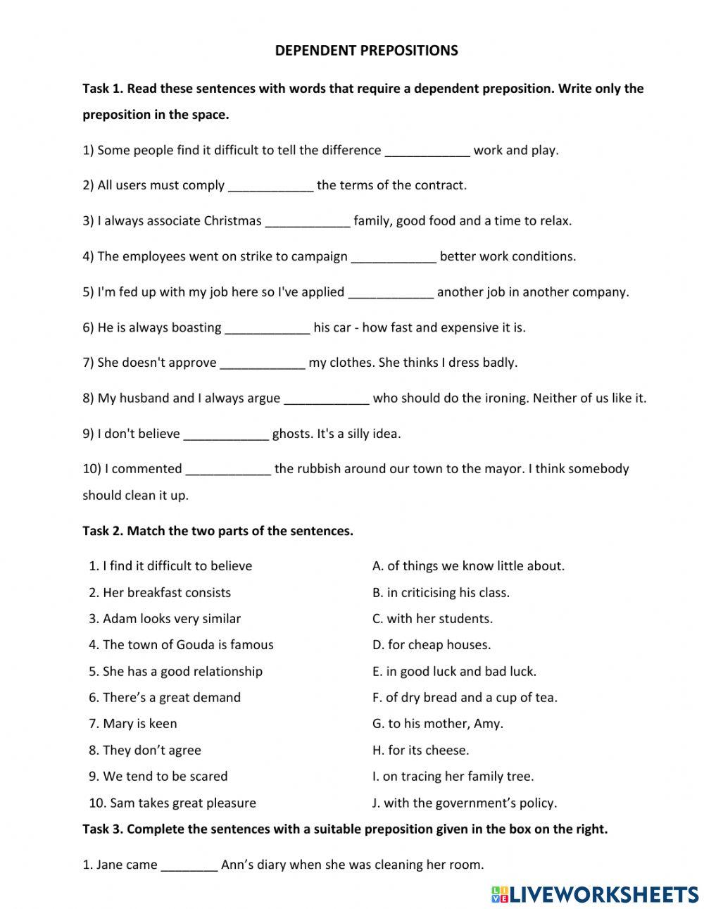 Dependent prepositions