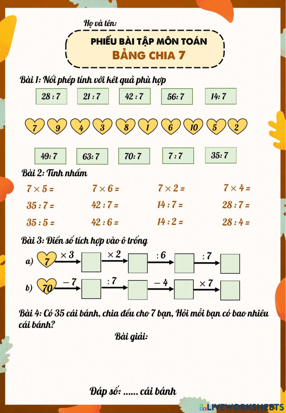 Ôn tập bảng chia 7