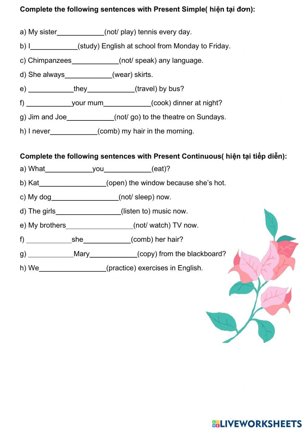Present simple or continuous free worksheet | Live Worksheets