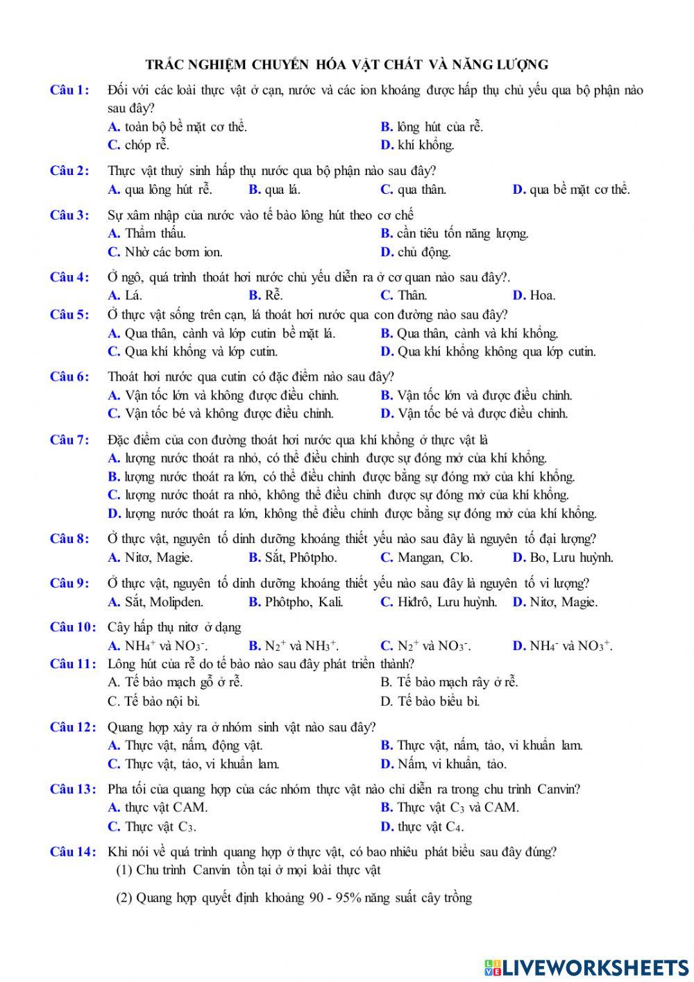 Ôn tập đầu năm-chương trình 11