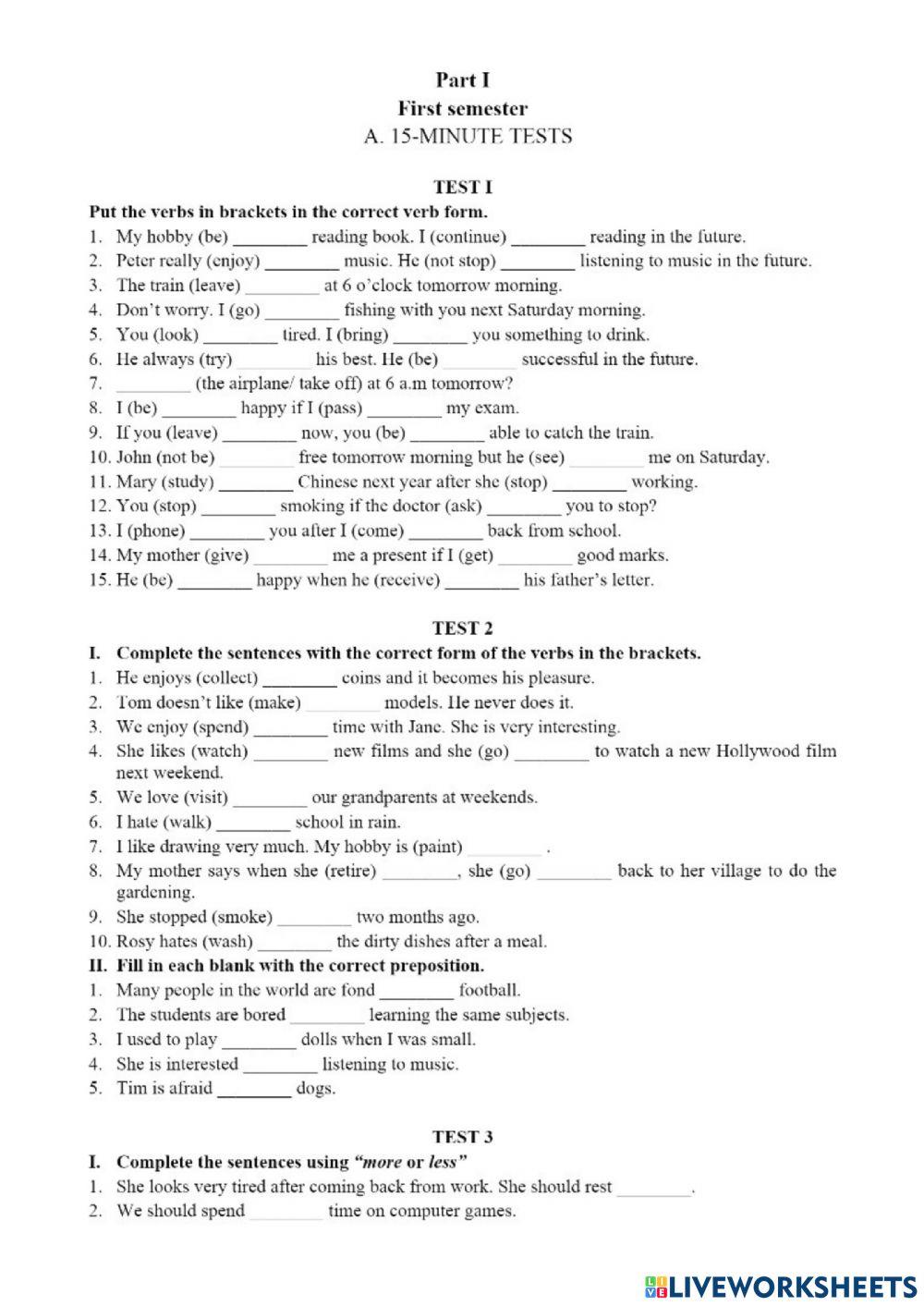 Grade 7- đề 15 phút- test 1-2
