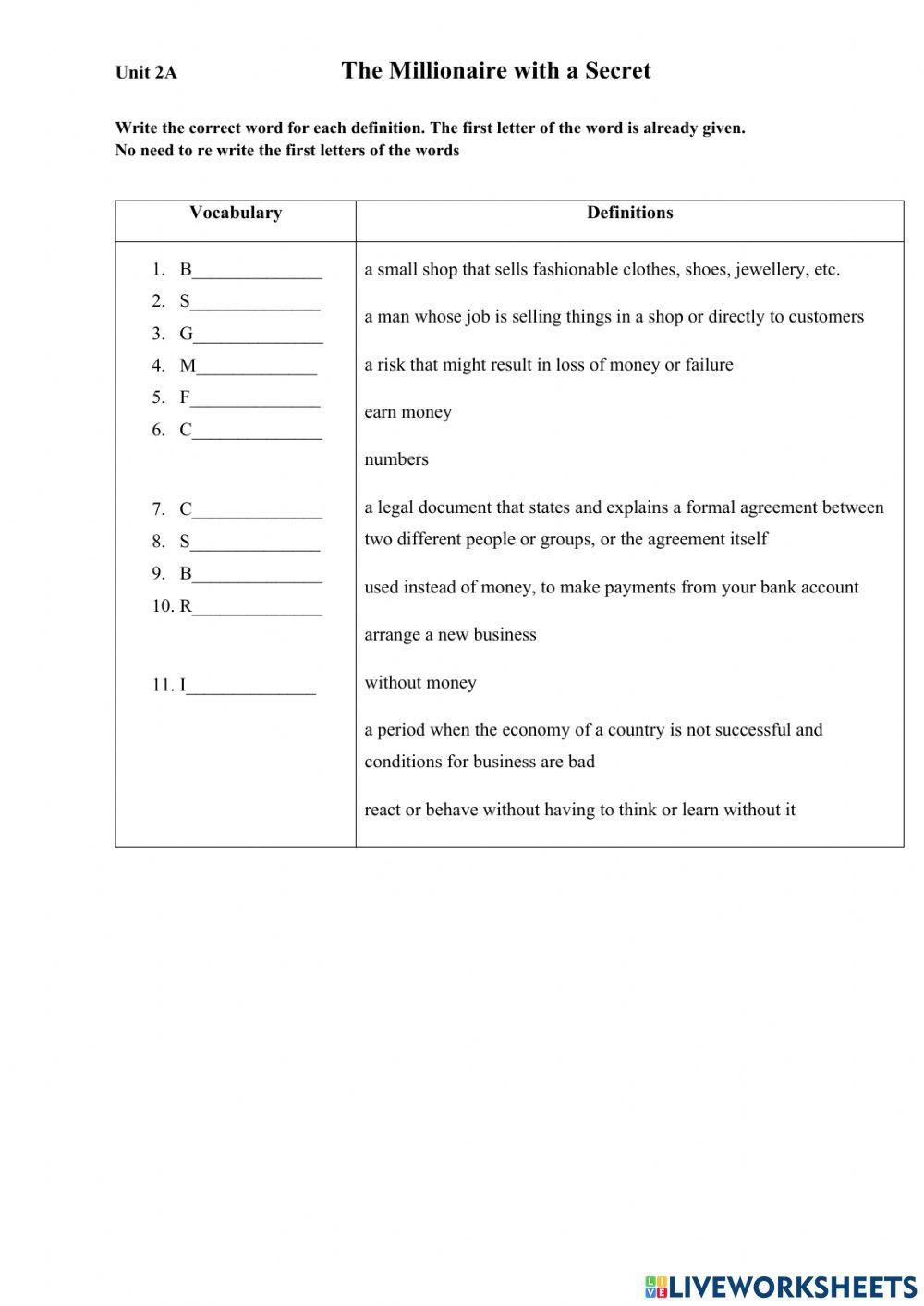 GEP 7A - Vocabulary - Millionaire - Page 17 -