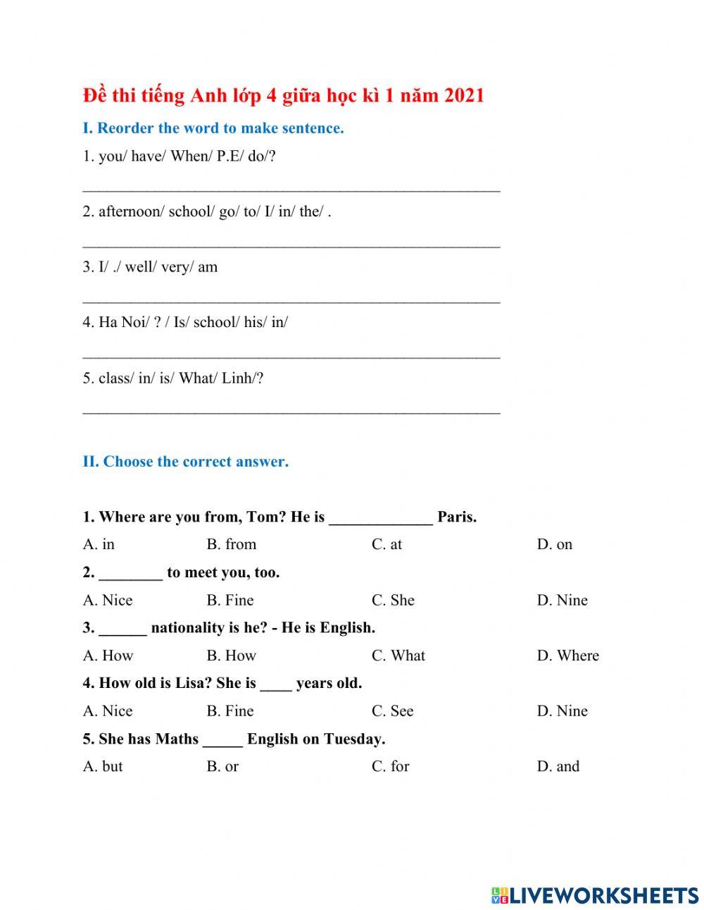 Mid term test- grade 4