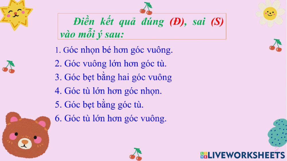 Góc nhọn, góc bẹt, góc tù