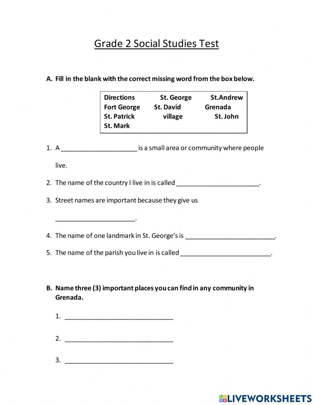 Social Studies Test online exercise for | Live Worksheets