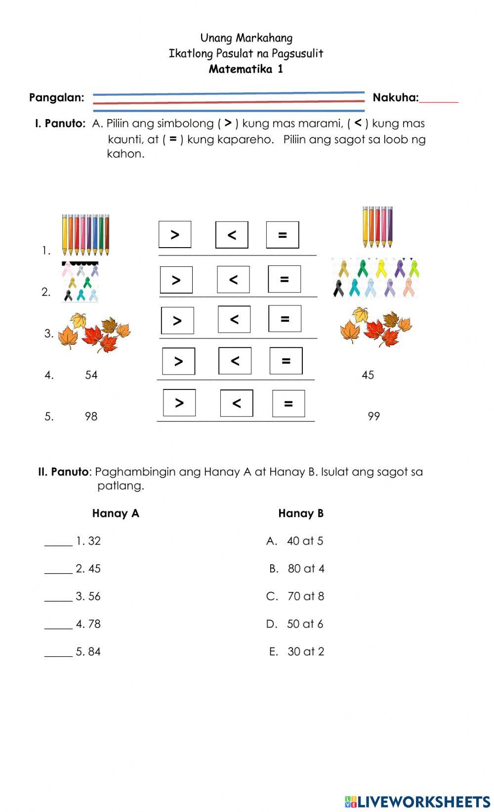 Third Summative Test in Mathematics (Part 1)