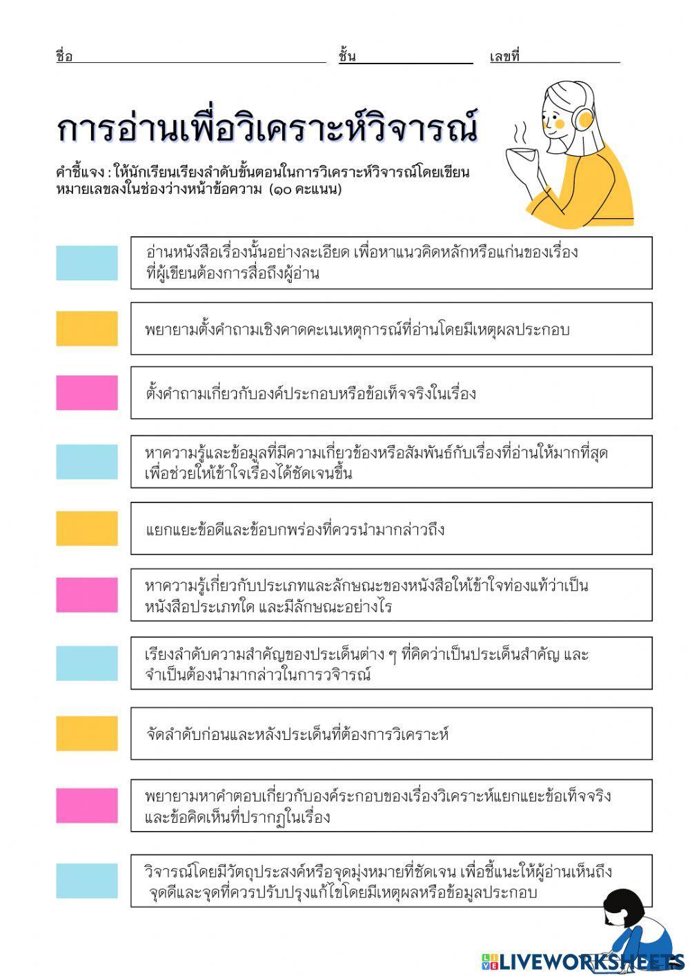 ใบงาน: การอ่านเพื่อวิเคราะห์วิจารณ์