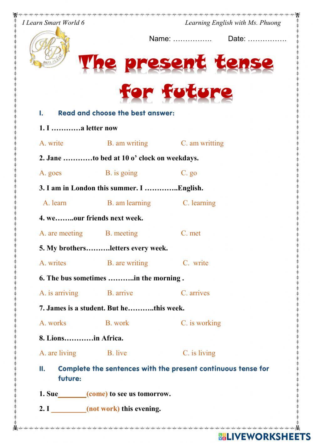 English 6 - Present tense for future
