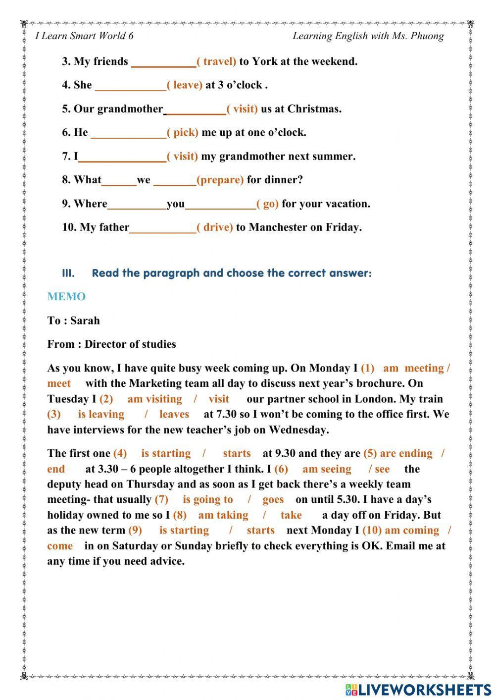 English 6 - Present tense for future