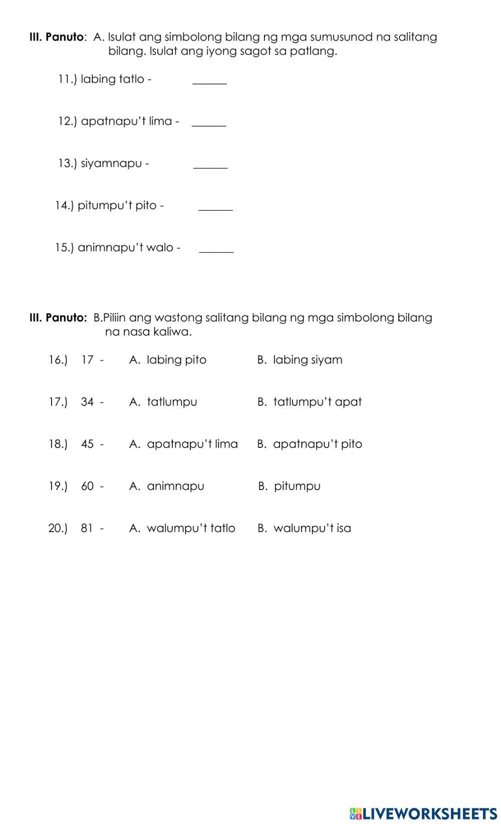 Third Summative Test in Mathematics (Part 2)