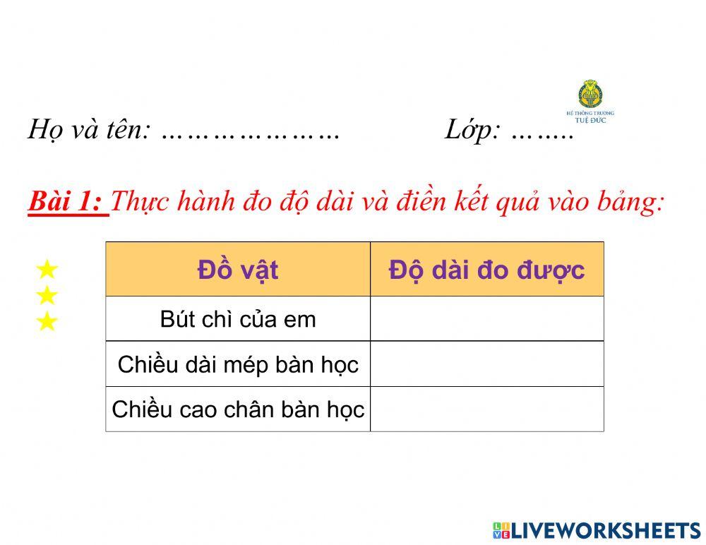 Thực hành đo độ dài