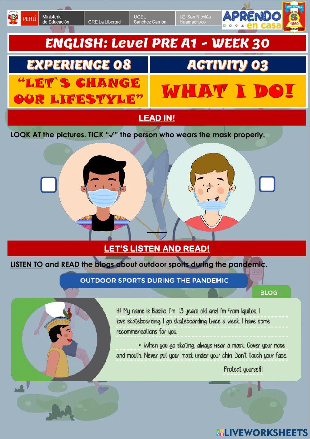 Week 30 - ENGLISH PRE A1 - Experience 8 - Activity 3. What I do!