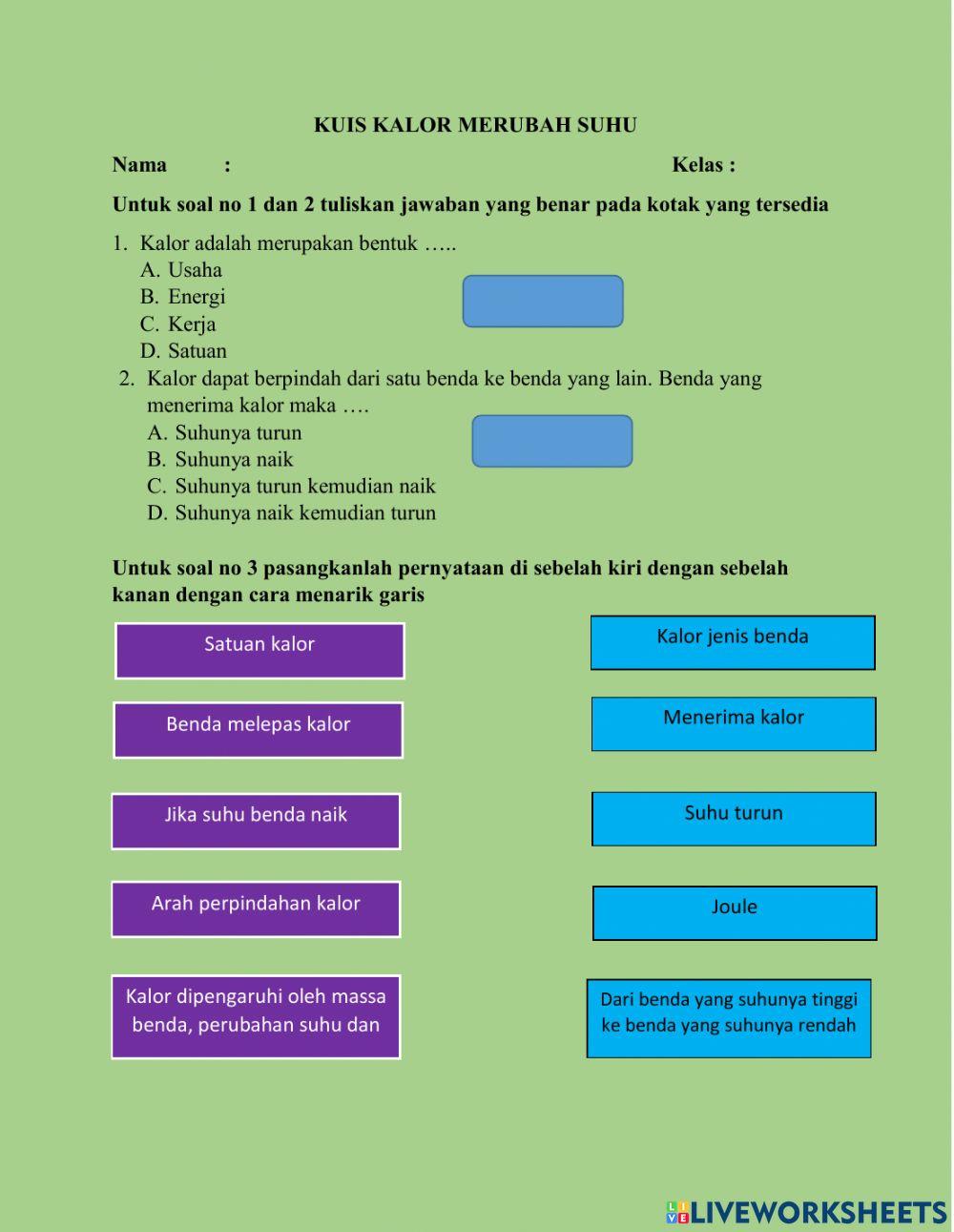 Kuis kalor dan perubahan suhu