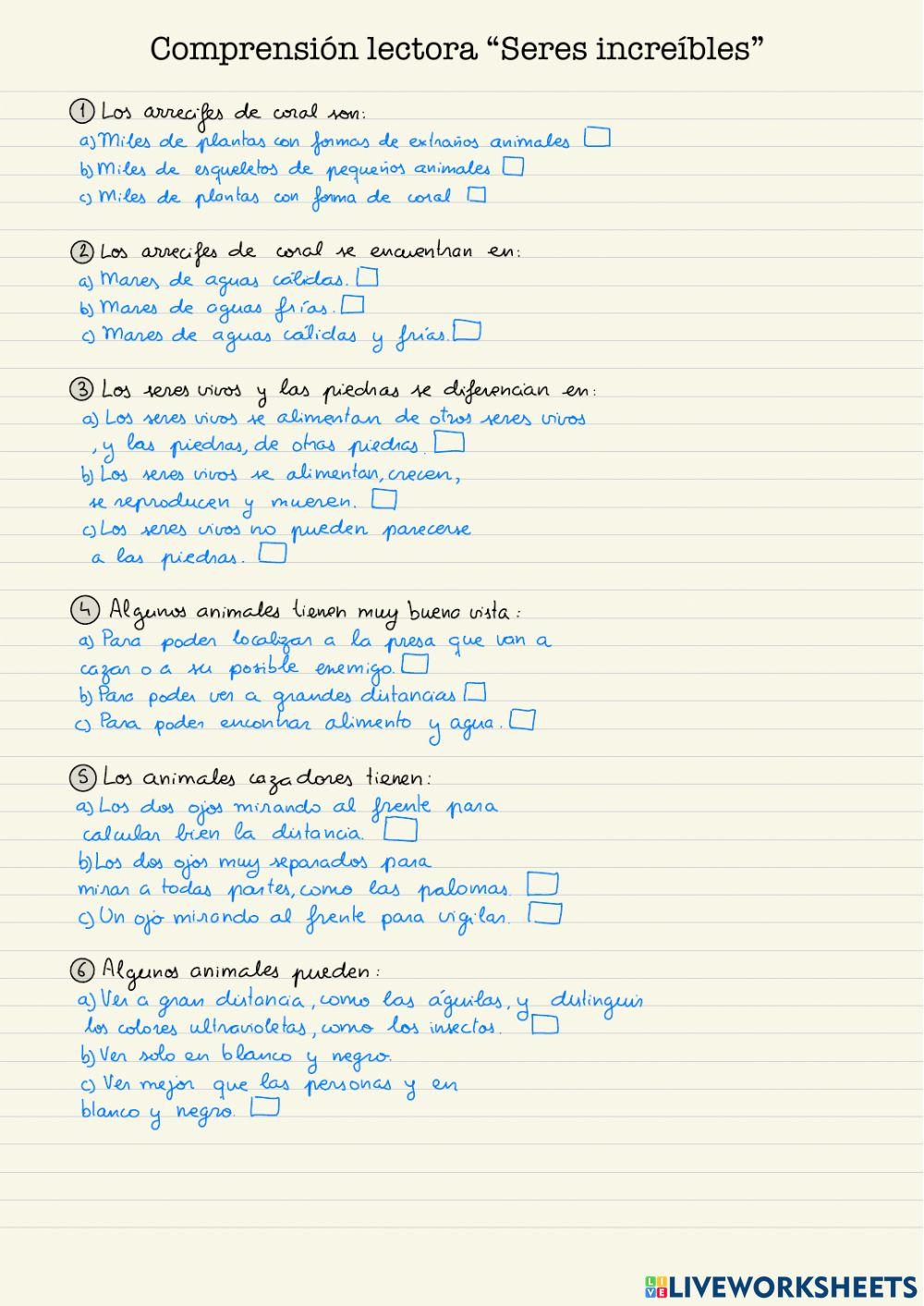 Comprensión lectora -Seres increíbles-