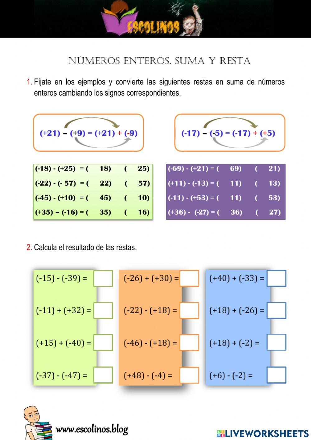 Números enteros. Suma y resta de enteros