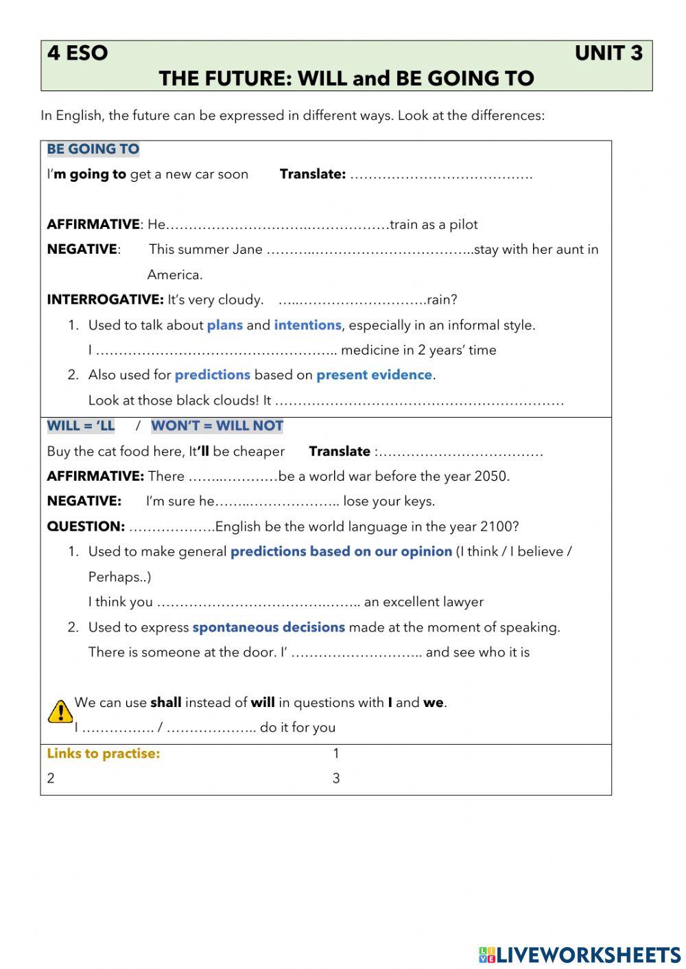 Be going to and will