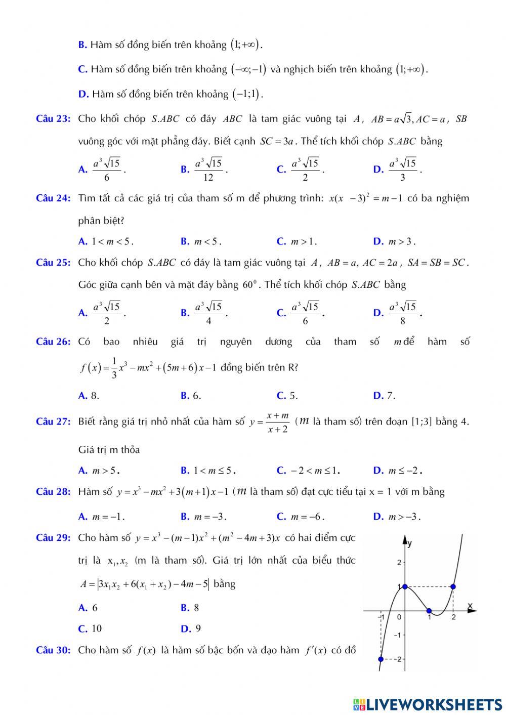 Toán 12 - Kiểm tra GK1 - Đề số 05