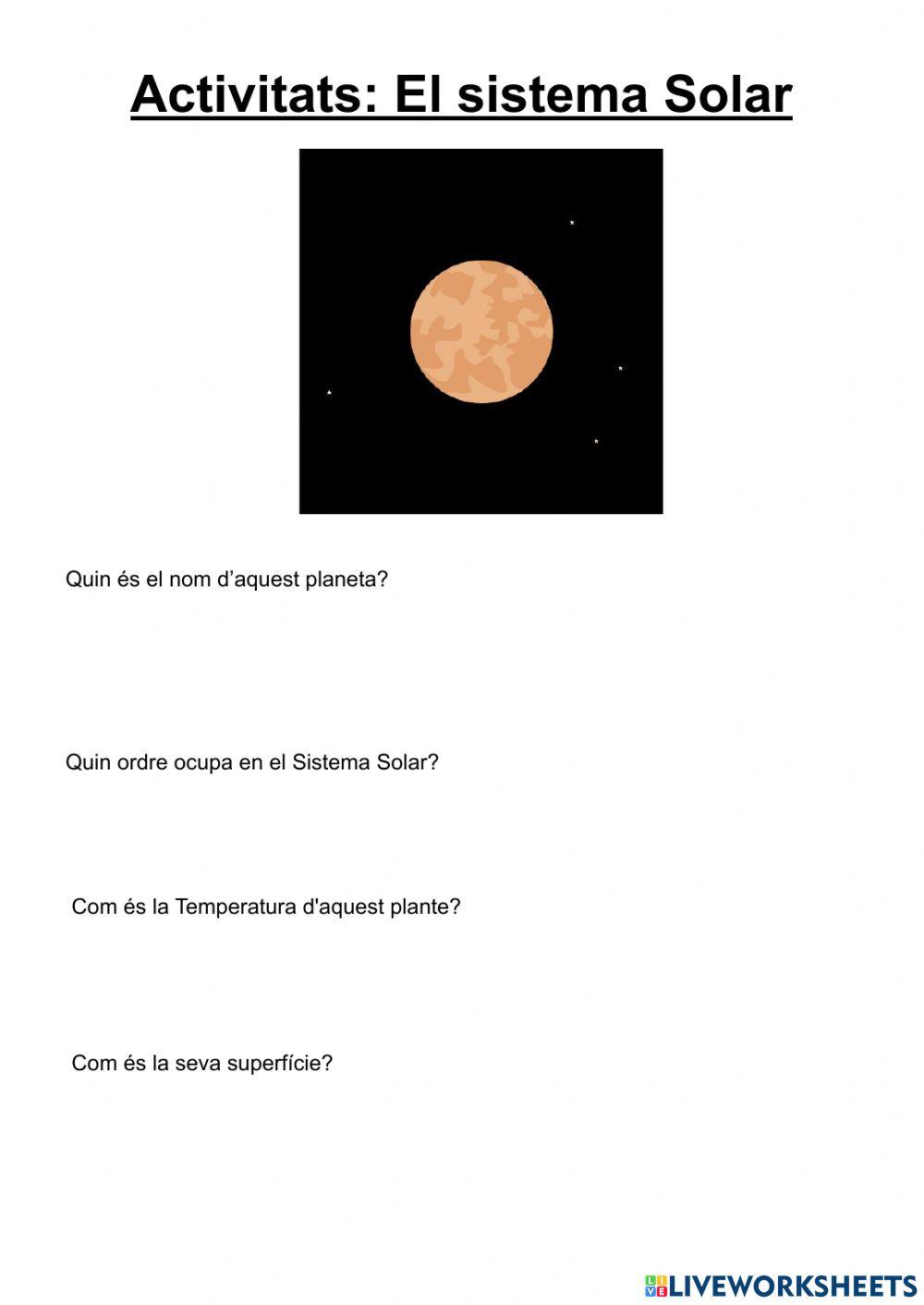 Activitats planetes sistema solar