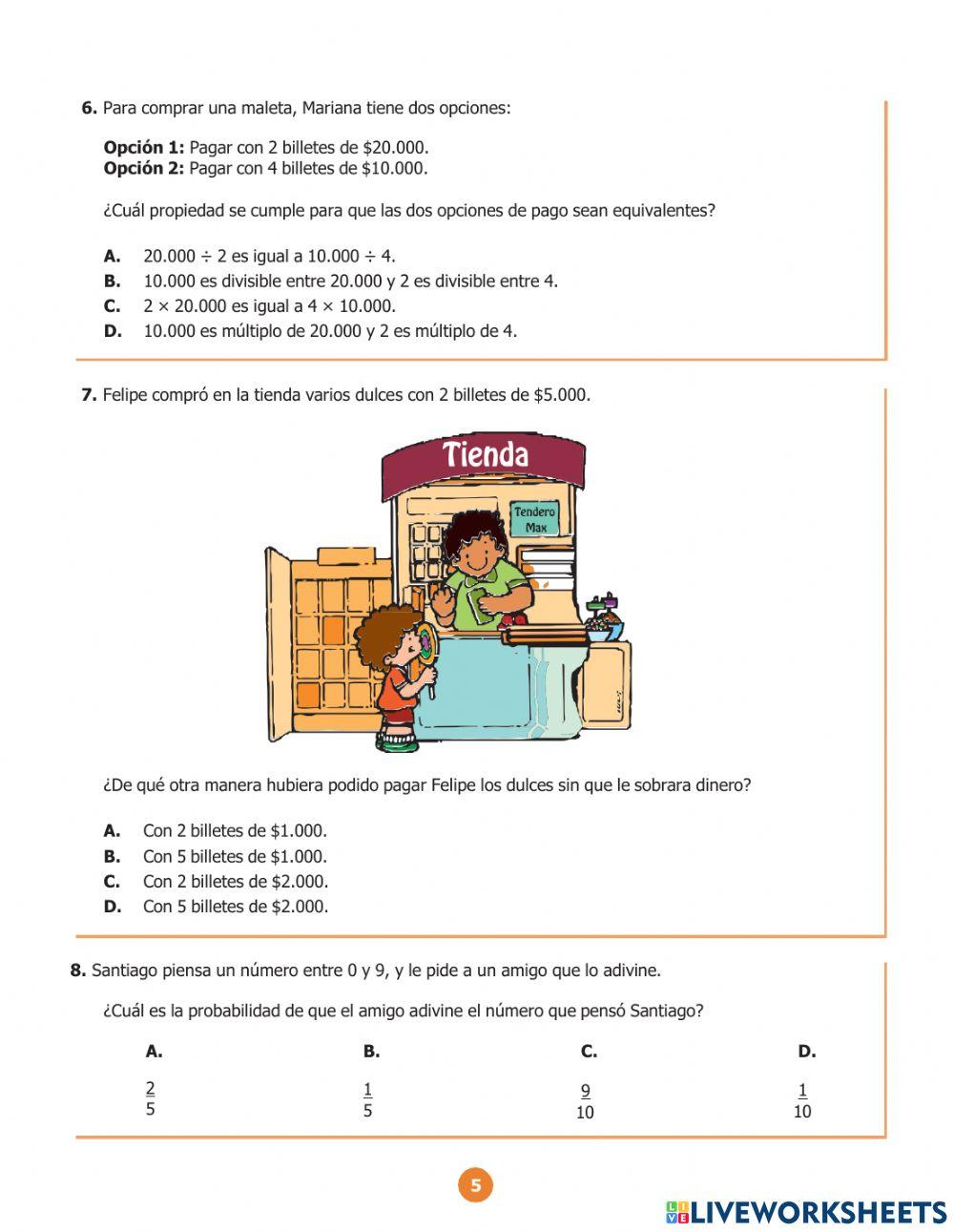 Prueba tipo saber de matemáticas
