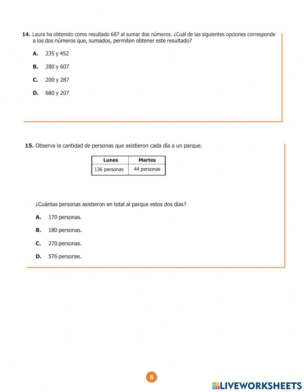 Prueba tipo saber de matemáticas