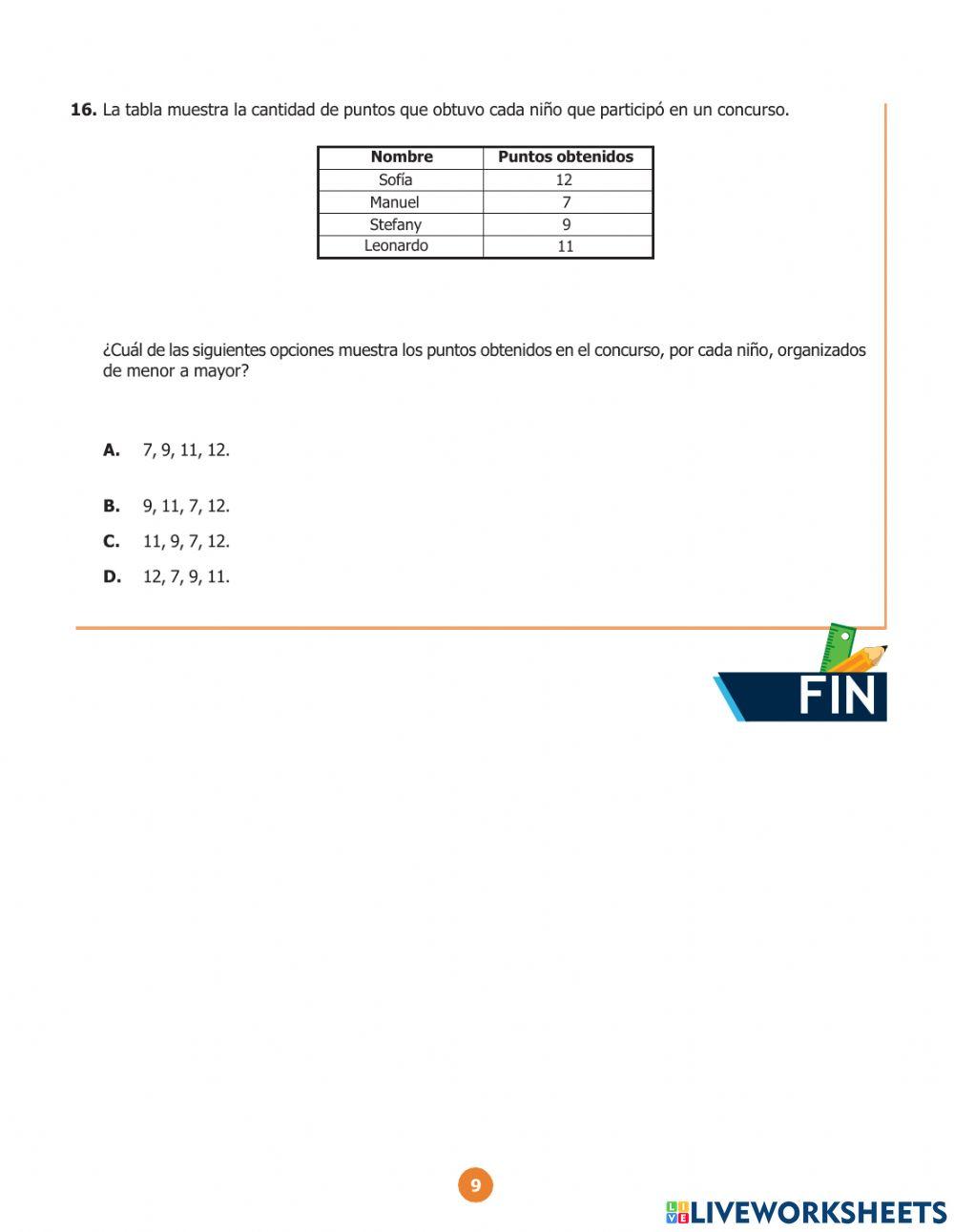 Prueba tipo saber de matemáticas
