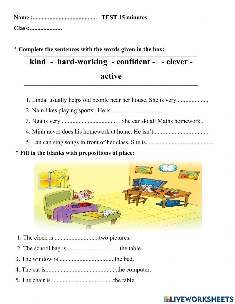 Test 15 Exercise For 6 Live Worksheets english-test-grade-3